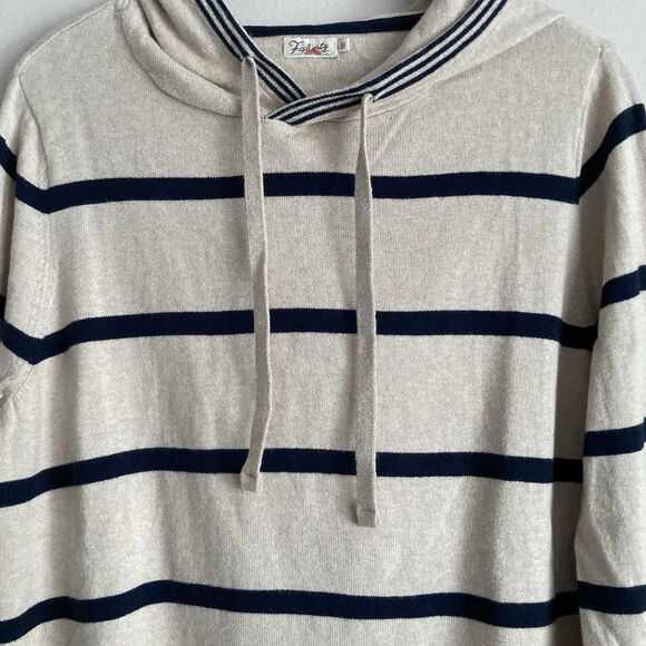 Faherty Womens Legend Sweater Hoodie Large Beige Navy Striped Pullover Casual - Picture 3 of 11